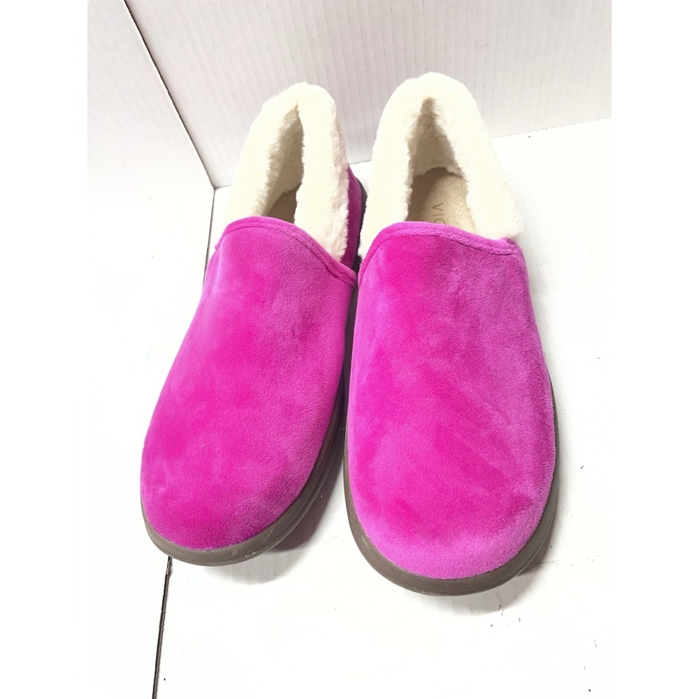 Bionic Clare Fur Collar Slipper Womens 8 Fuschia Hot Pink EUC